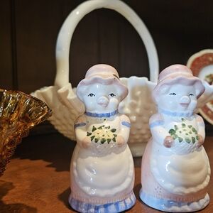 Charming Ceramic salt and pepper shakers - Pink and Blue